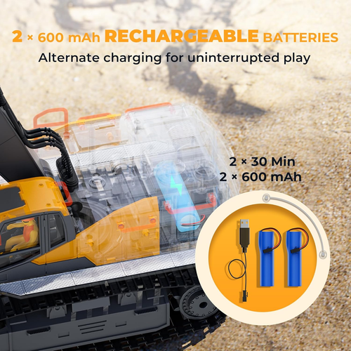 RC Excavator Toy for Boys -11CH Remote Control Excavator with Metal Shovel, Ligh - Picture 3 of 7