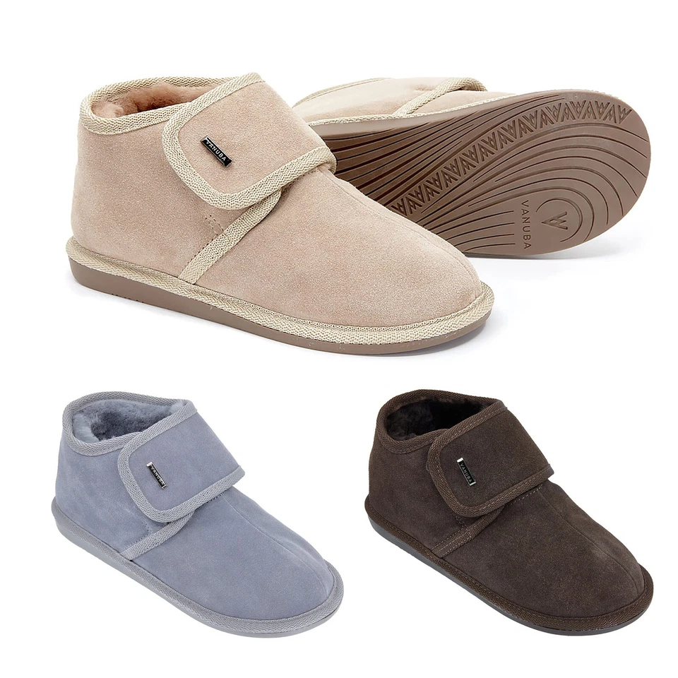 VANUBA YORK Herren Veloursleder Winter HausSchuhe HüttenSchuhe Schaffell 36-42 - Bild 1 von 1