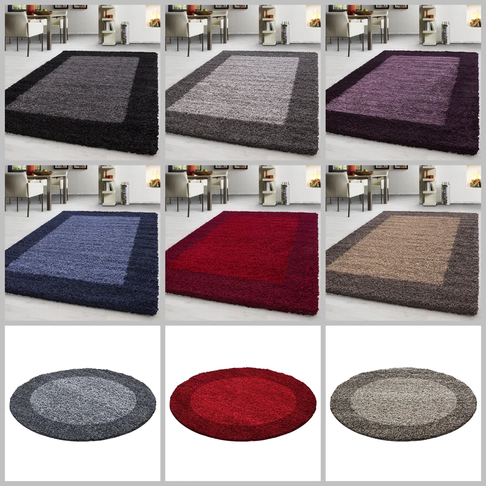 Teppich Wohnzimmer Hochflor Langflor Shaggy Teppich Bordüre Muster, Pflegeleicht - Bild 1 von 1