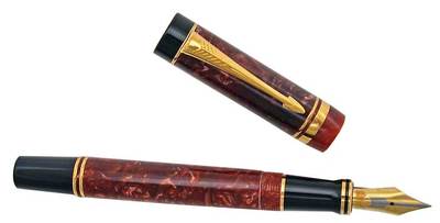 Parker Duofold Centennial Fountain Pen  Marble Red  14K Med Pt # 41 New In Box