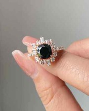 Unique black onyx Ring, Cushion Black Onyx Wedding Ring,925 sterling silver ring