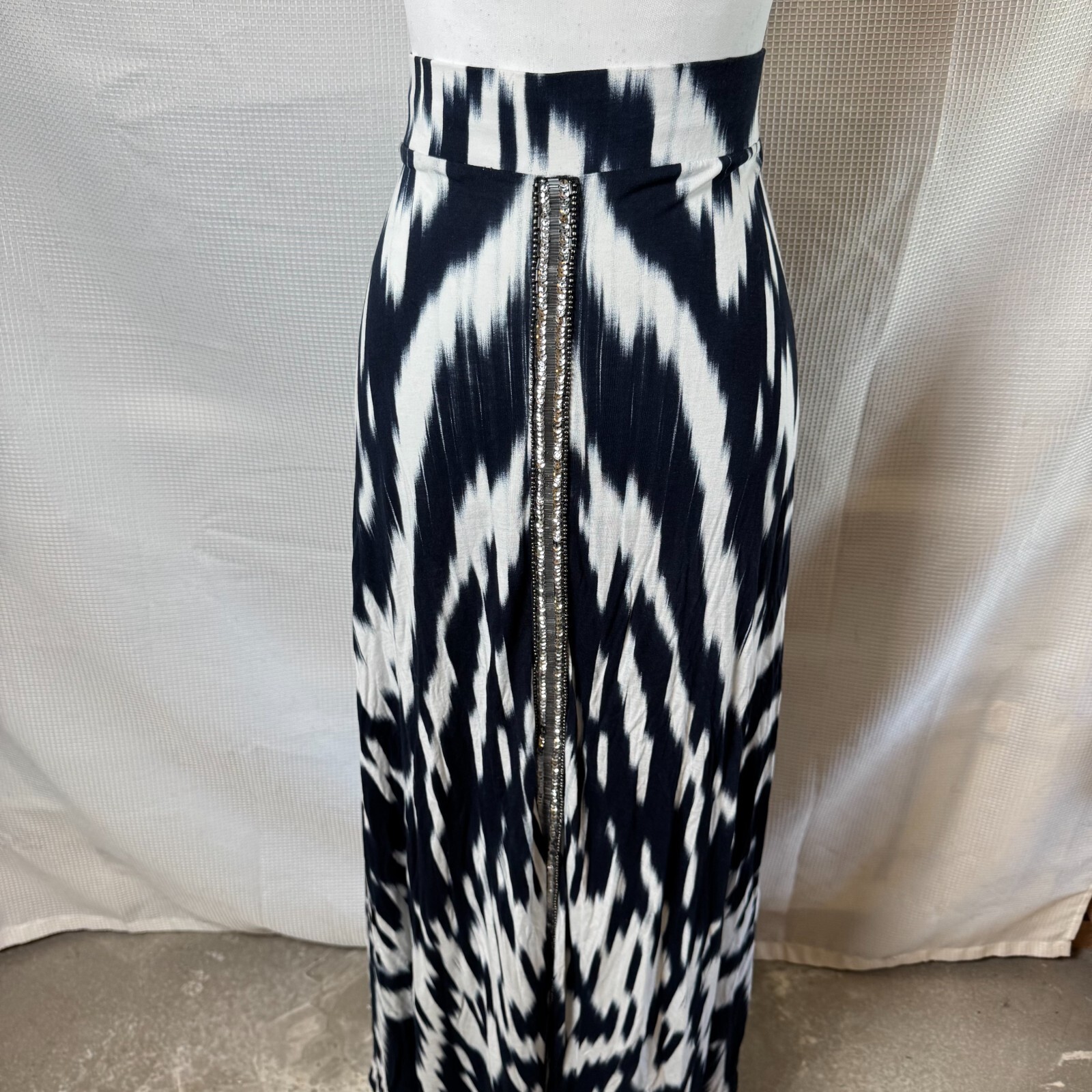 Maxi Skirt INC International Concepts Blue White Tie-Dye Womens Sz L Sequined-image