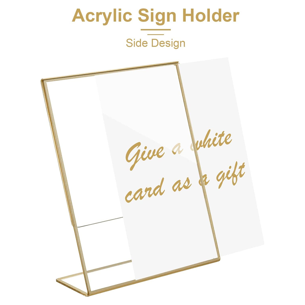 4x6 Acrylic Sign Holder Gold Frames Stand Display Clear Slant Back Sign