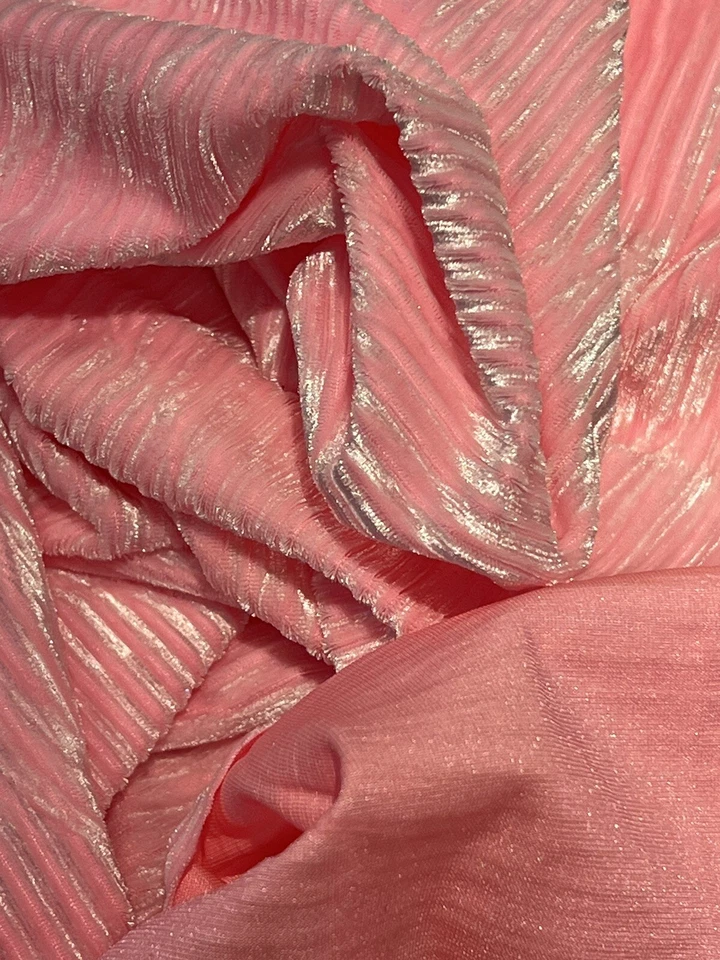 Pink Panne Velvet Fabric 60" Wide Panne Velour 4 way stretch ribbed by  the yard - Image 2 of 4