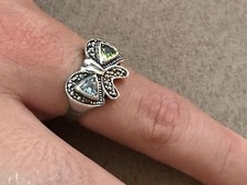Pretty Sterling Silver 925 Aquamarine, Peridot and Marcasite ring size 9