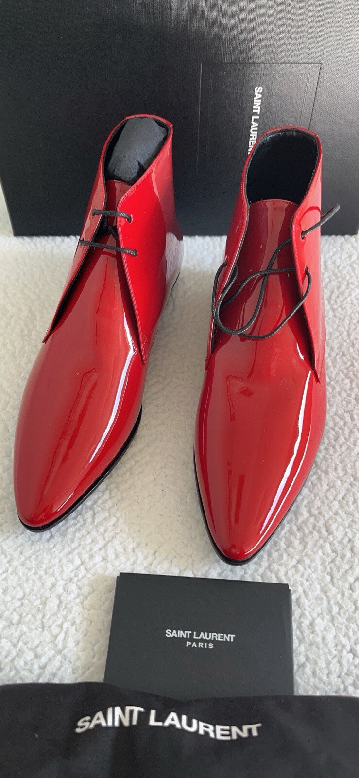 $945 Saint Laurent stivaletti da donna Jonas rossi in vernice taglia 37 7US