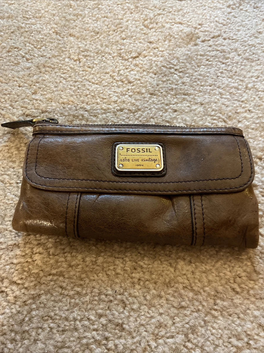 Fossil RARE Long Live Vintage 1954 Bifold Brown Lamb Hide Leather Top Zip  Wallet | eBay