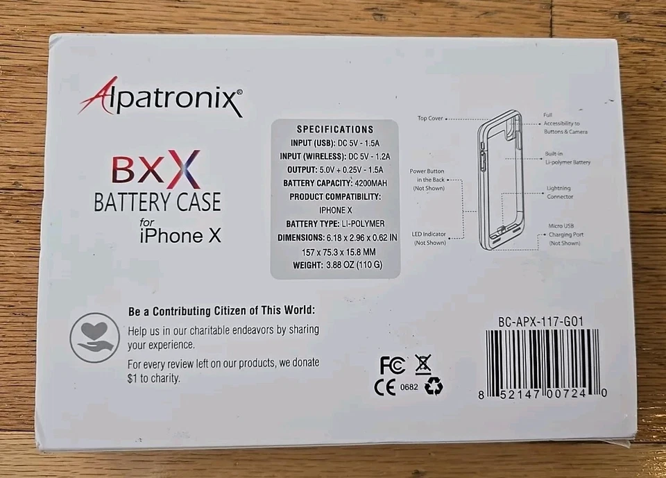 Новый в коробке Alpatronix BX/X аккумулятор чехол для iPhone X с беспроводной зарядки - Изображение 3 из 4