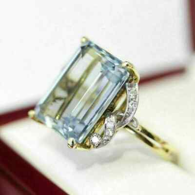 #ad 4.50Ct Emerald Cut Aquamarine Engagement Solitaire Ring 14K Yellow Gold Finish $57.50