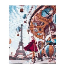 Paint By Numbers Adults kids Eiffel Girl Scenery DIY Painting Kit 40x50CM Canvas