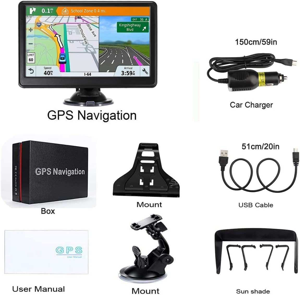 GPSナビ GPS Navigation for Car, 2023 Map 7 Inch Touch Screen Car GPS 256