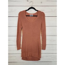 Old Navy Women Knit Bodycon Sweater Dress V-Neck Long Sleeves Brown Size XS