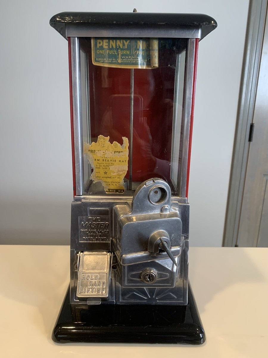 アンティーク   ハニムーンセット Antique MASTER Penny or Nickel Gumball Machine Patented Aug. 14,23