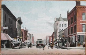 Joliet-IL-1908-Postcard-North-Chicago-Street-Downtown-Illinois-Ill
