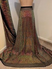 Iridescent Metallic Sequins On Black Mesh Fabric 50 Width Sold By The Yard