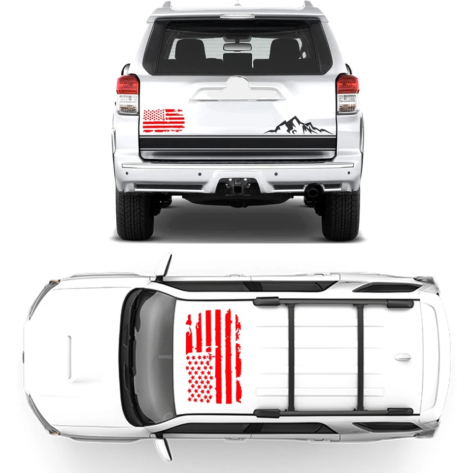Calcomanía de vinilo patriótica bandera estadounidense 2 piezas SUV camión capó parachoques techo Foto 4 de 4
