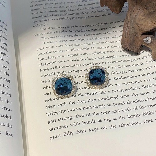 Women 925 Sterling Silver Earrings Studs Retro Blue Crystal French Style 0082 - Picture 5 of 5