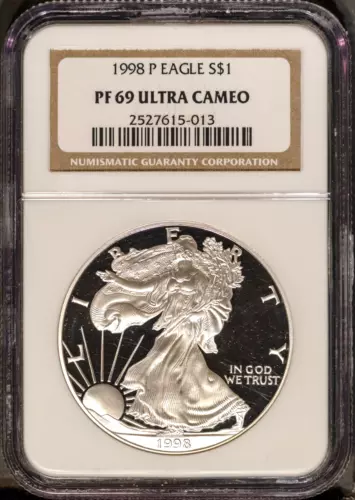 1998-P $1 Silver American Eagle PF69UCAM NGC # 2527615-013 + Bonus