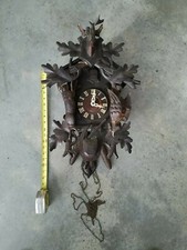 Antique Carved Wood Black Forest  Cuckoo Clock Deer Gun Rabbit Motif Hunter 