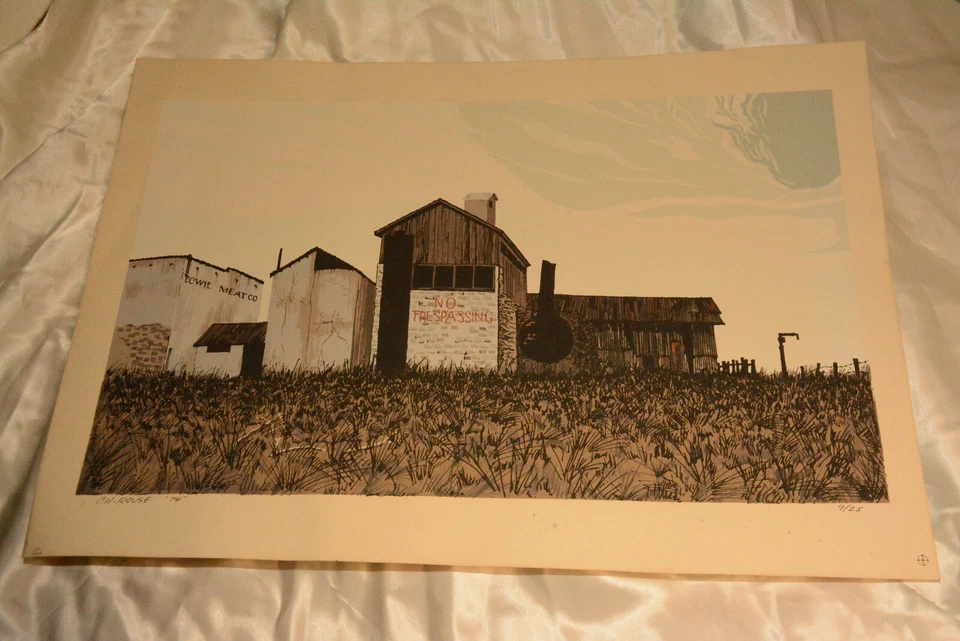 Estampado acuarela acílico CH Rouse 1974 vintage firmado 9/25 Bowie Meat Co. Foto 2 de 4