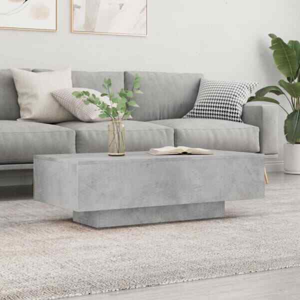 Table basse gris béton compacte 100 cm pour optimiser l'espace des petits salons