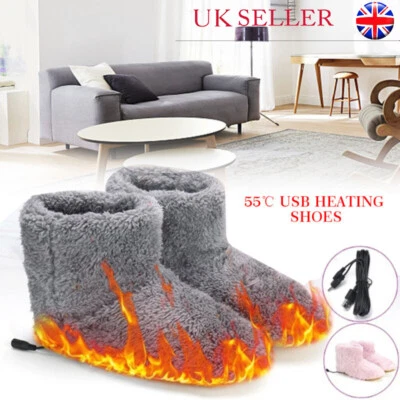 PAKASEPT Winter USB Warmer Foot Shoe Plush Warm Electric Slipper Feet Heated Washable UK