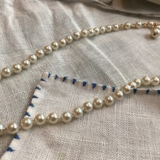 Childs Faux Pearl Necklace Single Strand 14.5  Adjustable Knotted