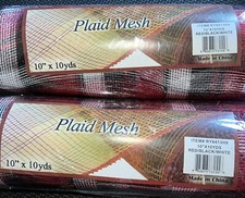 Deco Mesh Plaid Red Black  White Fabric Mesh Lot Of 2 Rolls 10 X 10