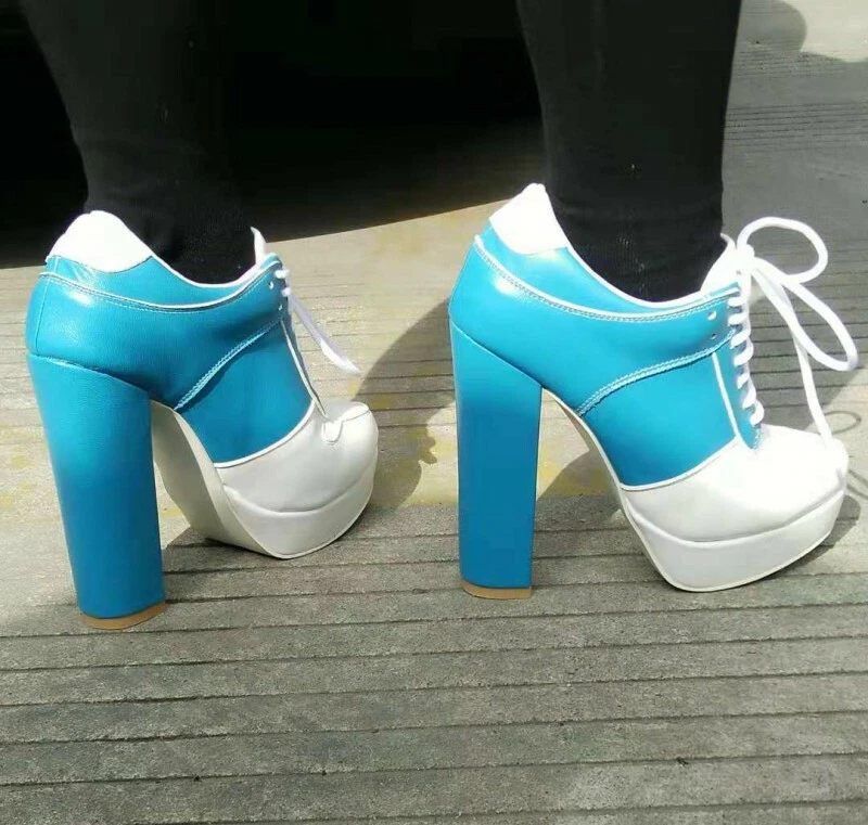 Mujer Plataforma Zapatilla Baja Parte Superior Con Cordones Bloque Tacón Alto Botines Zapatos Foto 4 de 4