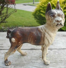 Antique Vintage OLD Cast Iron Boston Terrier Dog Door Stop 10 Inch
