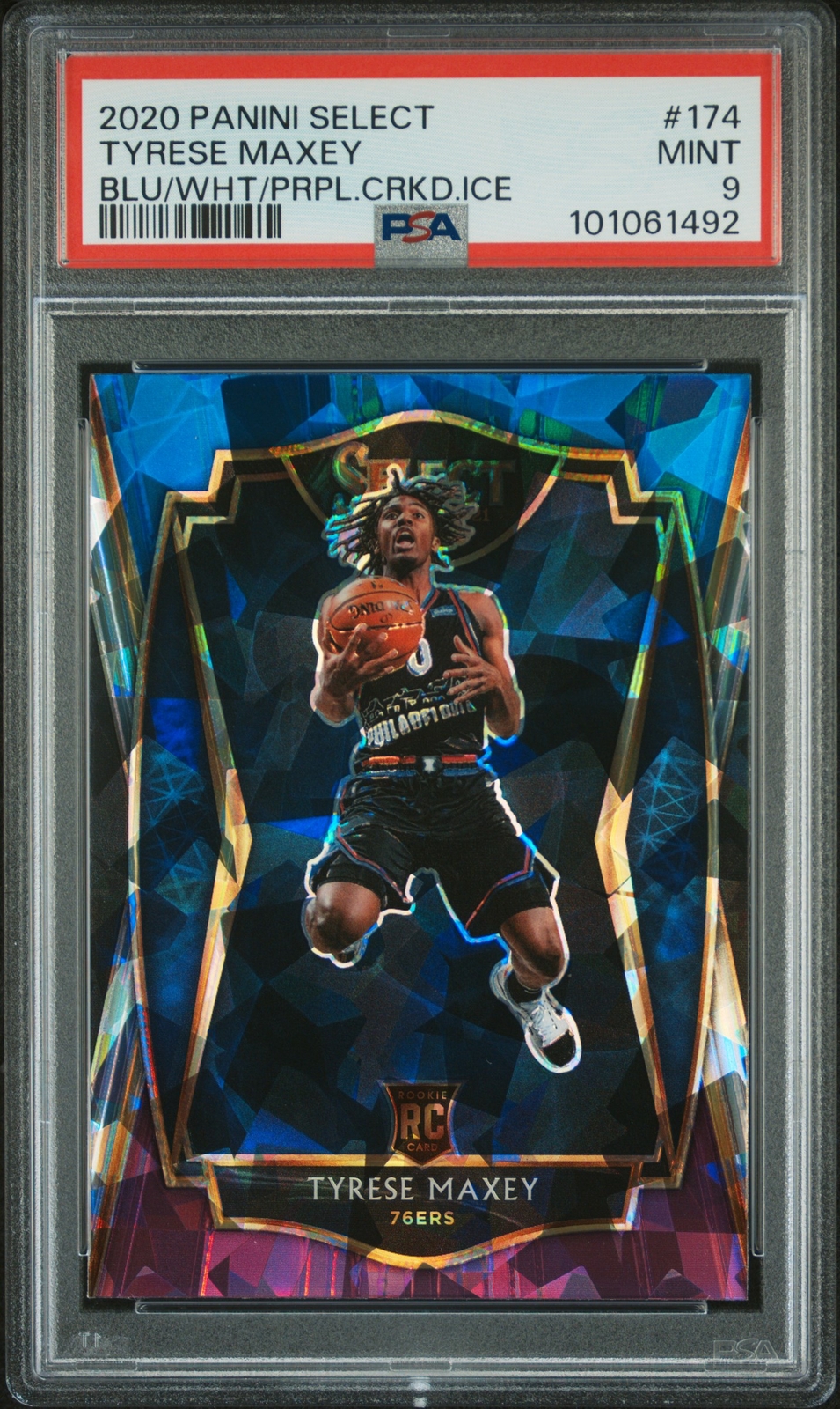 2020 Panini Select #174 Tyrese Maxey Blu/Wht/Prpl.Crkd.Ice PSA 9
