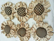 Primitive  Bowl Fillers/Flowers/Black Plaid Center/Grunged