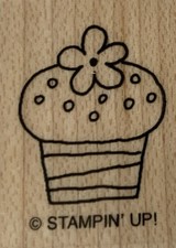 Stampin Up Stamp CUPCAKE WITH FLOWER Mini Single Stamp ONLY 1.25x1 Inches