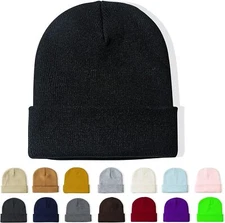 Rosoz Beanie for Men Women Unisex Slouchy Hats Winter Knit Caps Black 