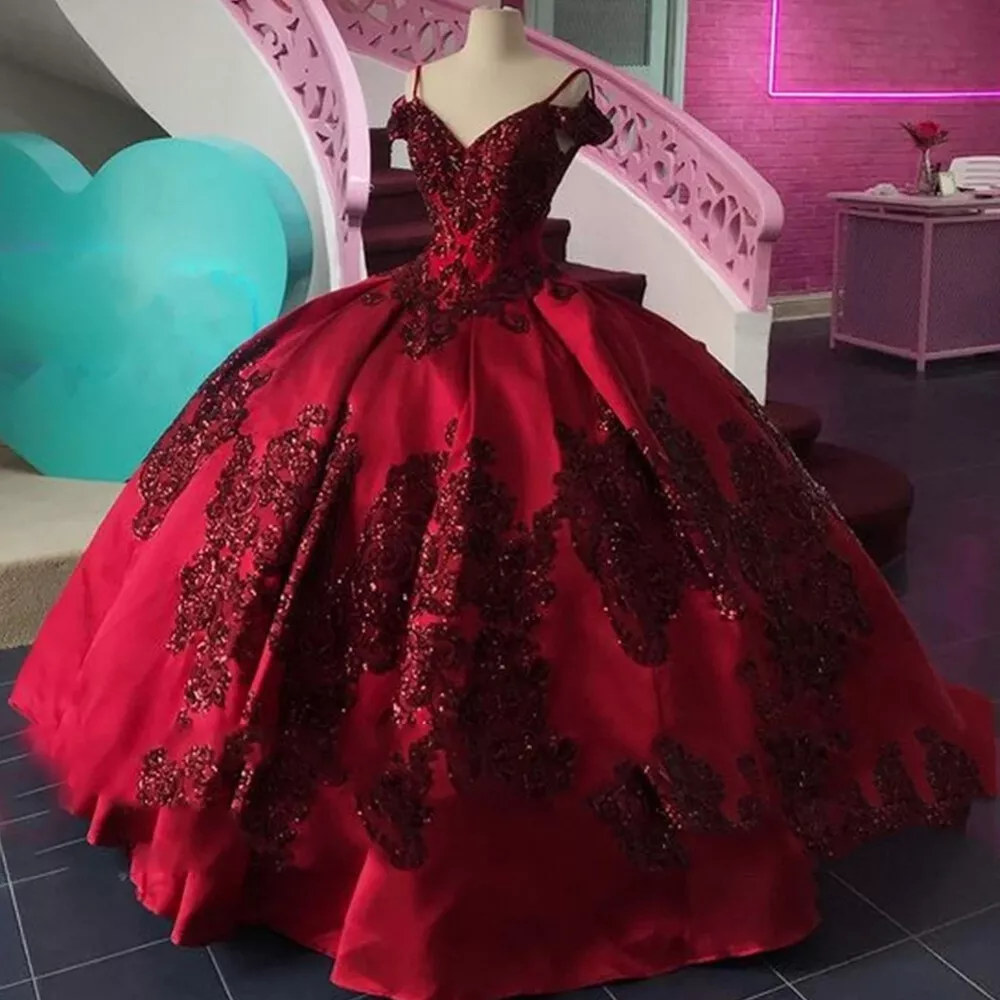 dark red quinceanera dresses