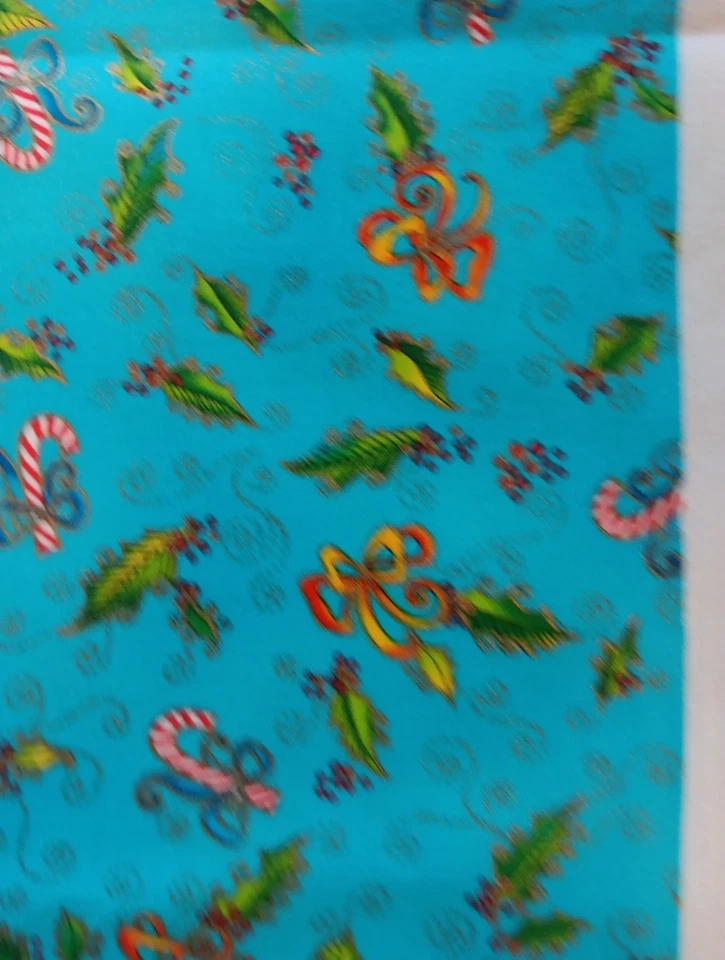 Laurel Burch Bountiful Blessings Navidad Tela Azul Vendido POR Candycanes Arco Foto 2 de 4