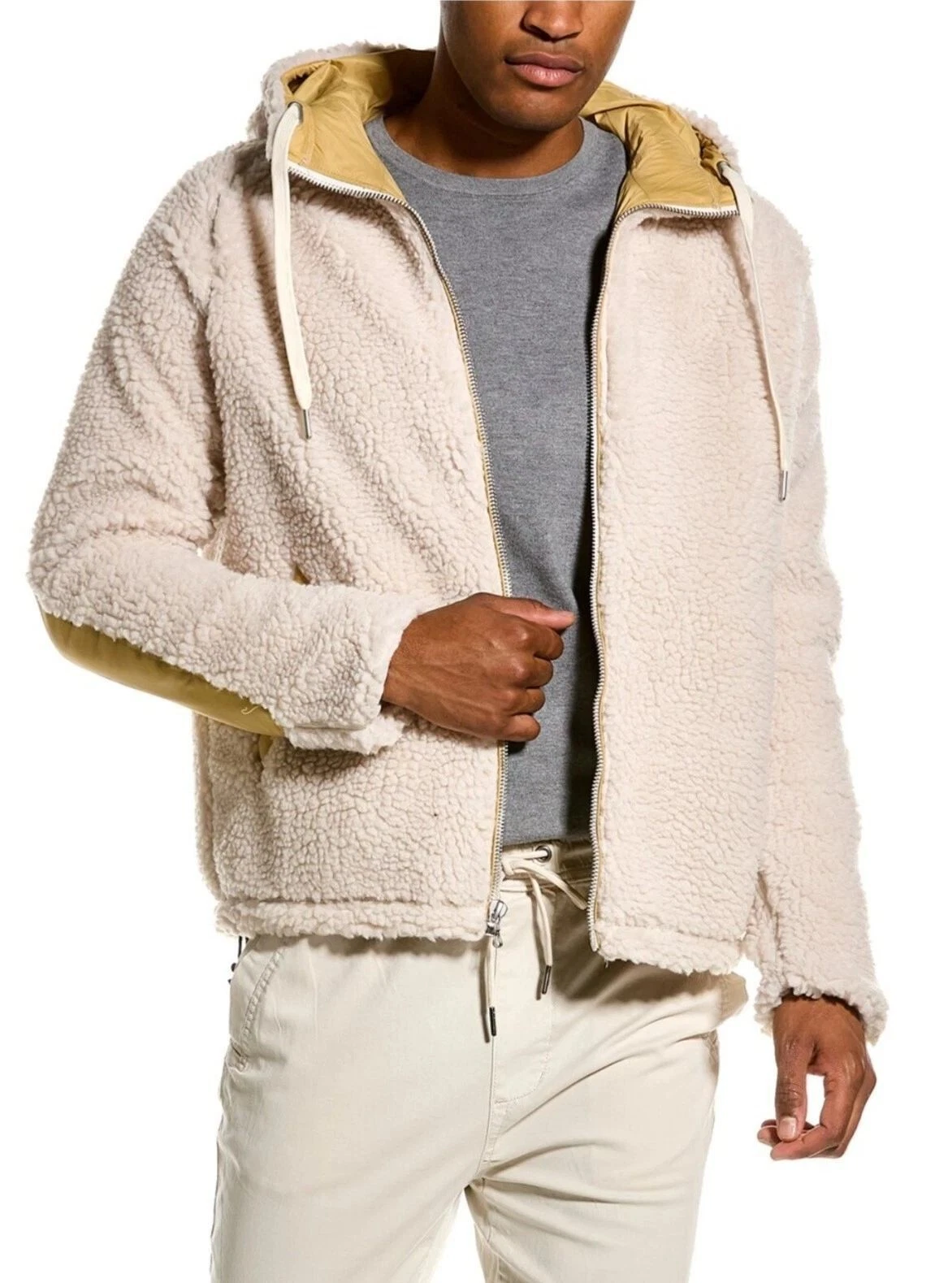 Rag & Bone Men's Tactic Sherpa Fleece Hooded Zip Jacket Ivory Tan Size M image 1