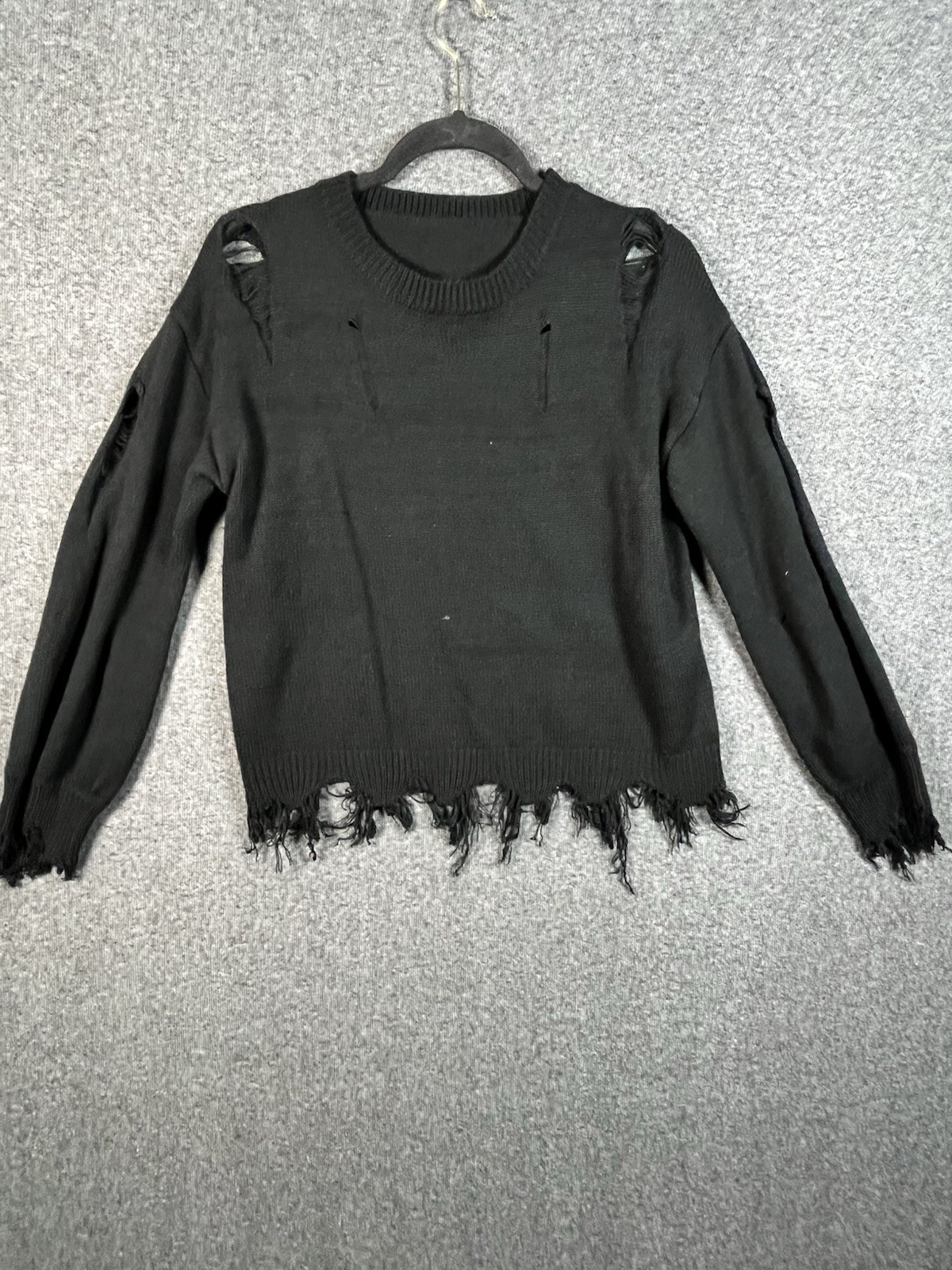 Black distressed knit sweater Unisex Long Sleeve