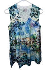 Inoah Tunic Top 3/4 Sleeve Asymmetrical Abstract City Art-to-Wear Size XS