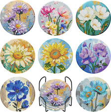 Flower Diamond Art Coasters Kit, 8 PCS 5D Diamond Painting Coasters