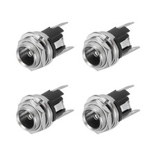 4pcs DC5521 Power Jack, 30V 0.5A 10.8x10.8x21.2mm 3 Pin with Nut Washer, Silver