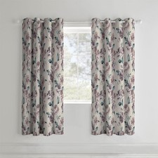 Catherine Lansfield Painted Floral Cotton Rich Eyelet Curtains Plum 66x72 UK XL!