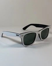 Ray Ban Sunglasses RB 2140 956 50-22 Wayfarer White On Black/ Green, Glass Lens
