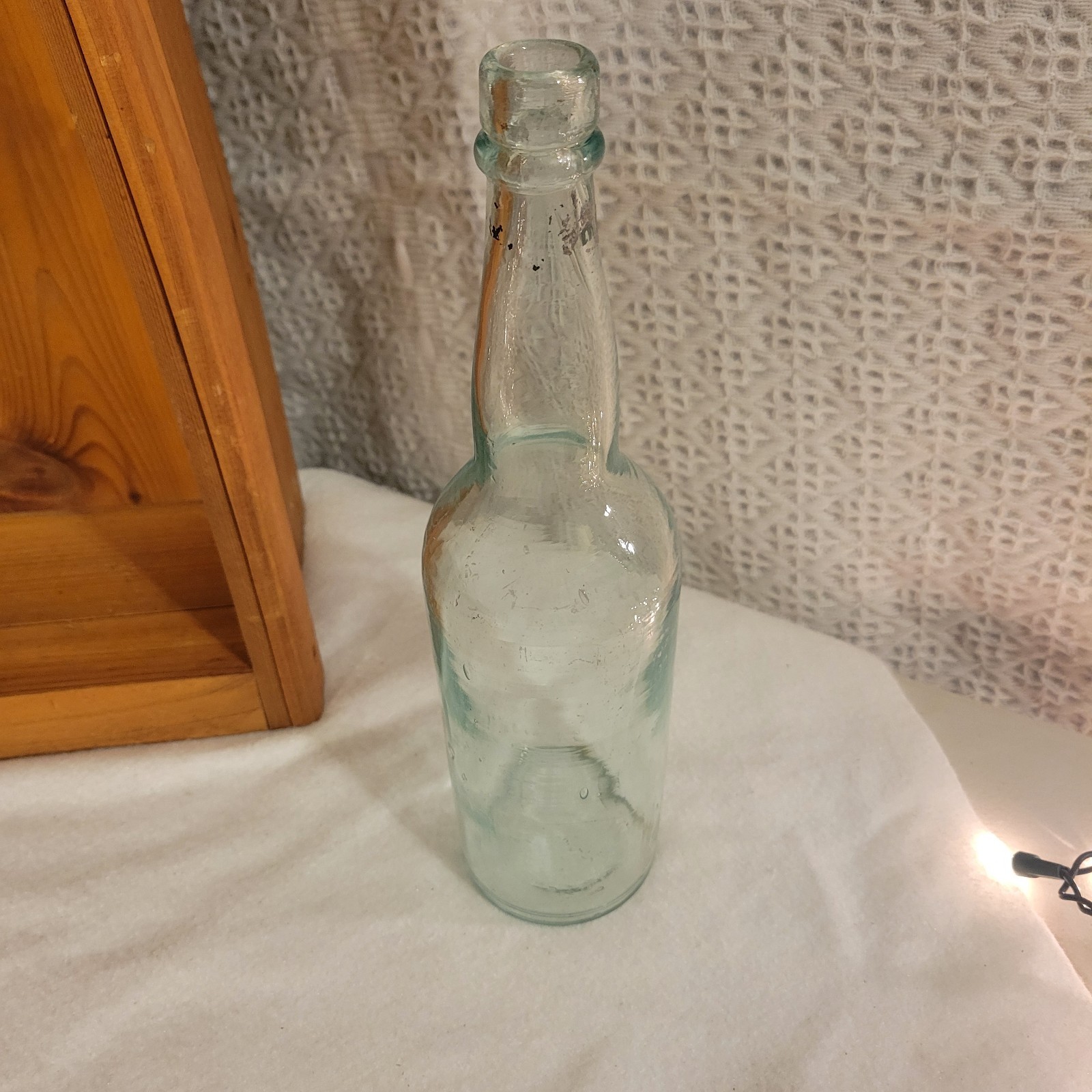 Old Antique Aqua Beer Bottle  with Applied Top
