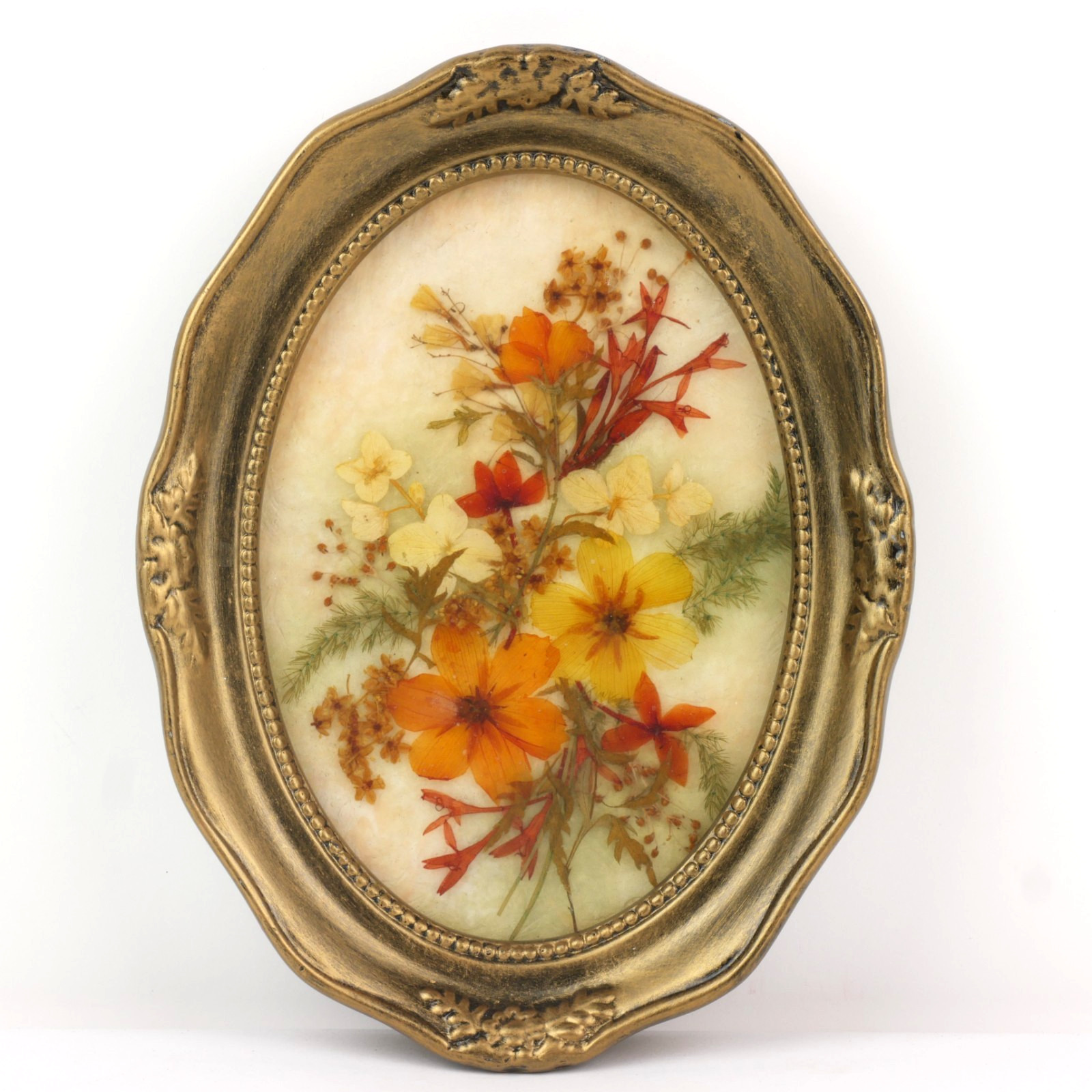 Vintage 1999 Fibretec Sri Lanka Preserved Real Tropical Flower Art Oval Frame