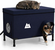 Weatherproof Heated Cat House for Cats, Blue, 15.75"x27.55"x20.5"