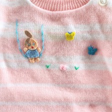 Vintage 1970s Novelty Knit Baby Set Pink Bunny Sweater Diaper Cover 0-3 Months
