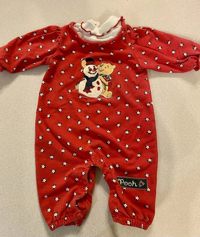 Vintage Disney Pooh Baby Romper Winter Christmas Holiday 3/6 Month Snowman Y2K - Image 4 of 4