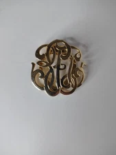 Jeri Lou Scarf Clip Pin Gold Tone Monogram Design Fashion Costume Piece