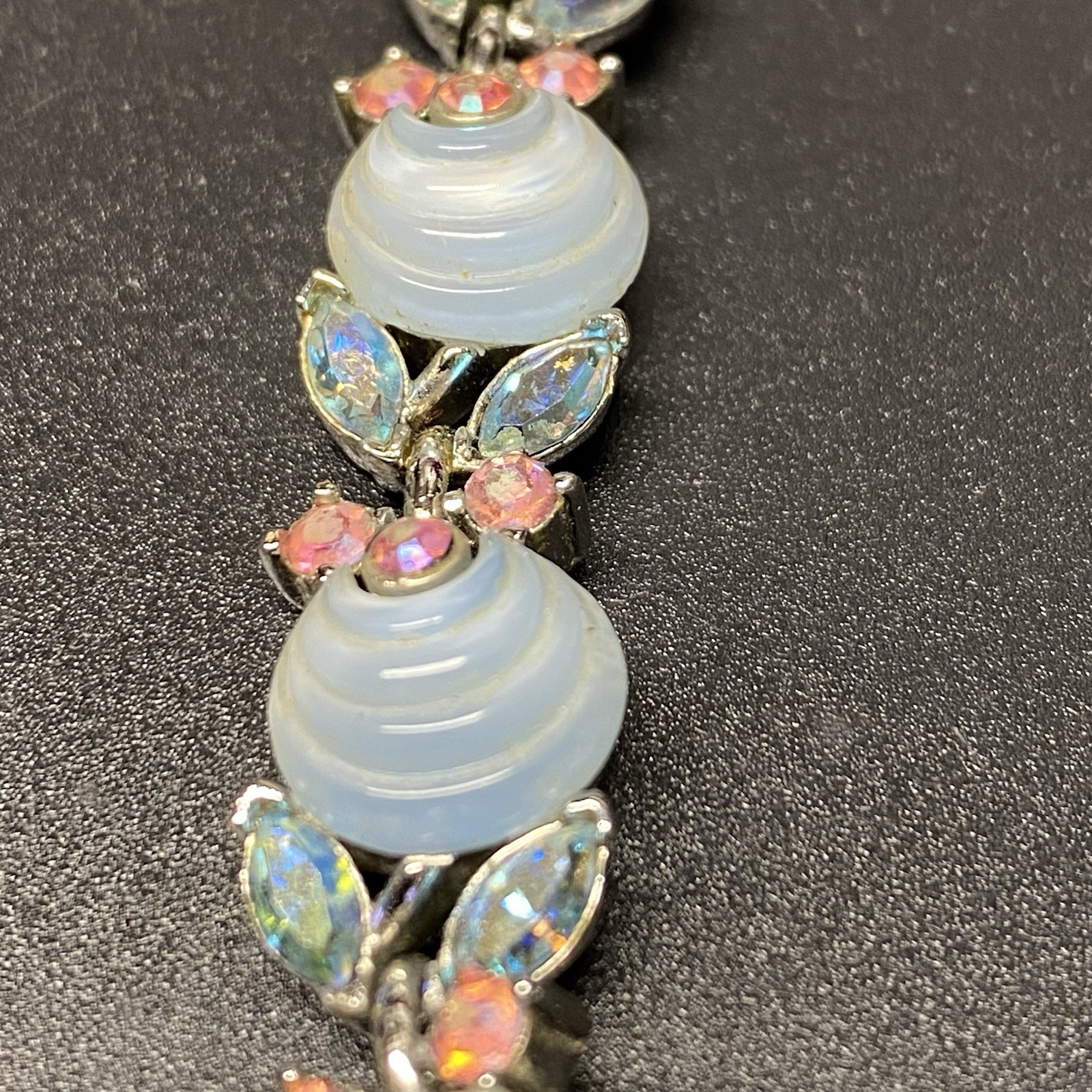 TRIFARI Blue Ribbed Moonglow Pink AB Rhinestone Choker Necklace RARE Jewelry image 7